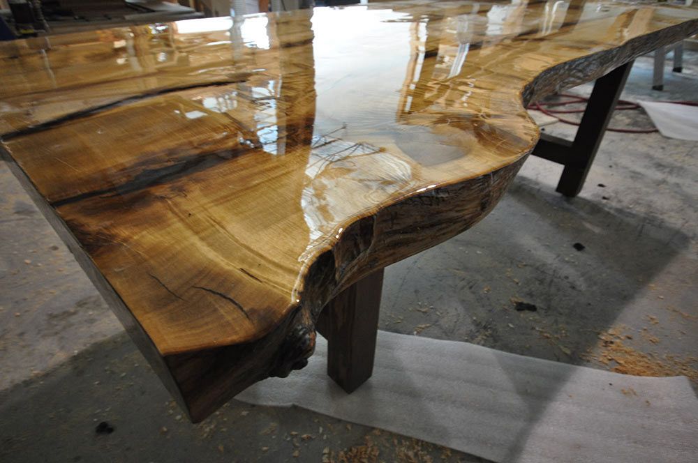 Hand scraped custom live edge dining room table.